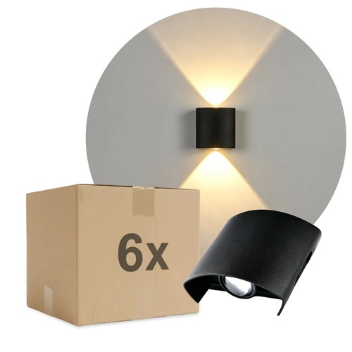 6er-Set 2W CURVE Wandleuchte - IP65, Schwarz, Up/Down, Außen, inkl. Leuchtmittel