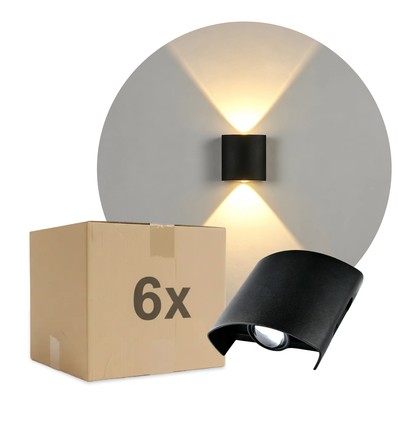 6er-Set 2W CURVE Wandleuchte - IP65, Schwarz, Up/Down, Außen, inkl. Leuchtmittel