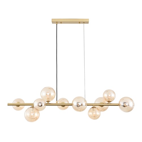 Lucca 10xG9 Pendelleuchte Messing/Bernstein - 98cm, Bernsteinglas, inkl. Seilaufhängung, ohne Leuchtmittel