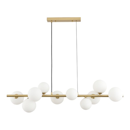 Lucca 10xG9 Pendelleuchte Messing/Weiß - 98cm, weißes Mattglas, inkl. Seilaufhängung, ohne Leuchtmittel