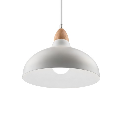 BIRK Weiß Ø19cm Pendelleuchte - E27 Fassung, 2m Kabel, Metall / Holz