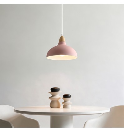BIRK Pink Ø19cm Pendelleuchte - E27 Fassung, 2m Kabel, Metall / Holz