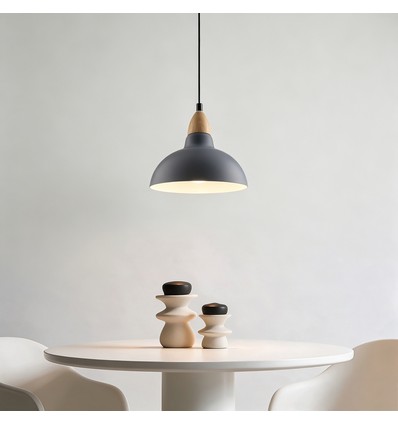 BIRK Blau Ø24cm Pendelleuchte - E27 Fassung, 2m Kabel, Metall / Holz