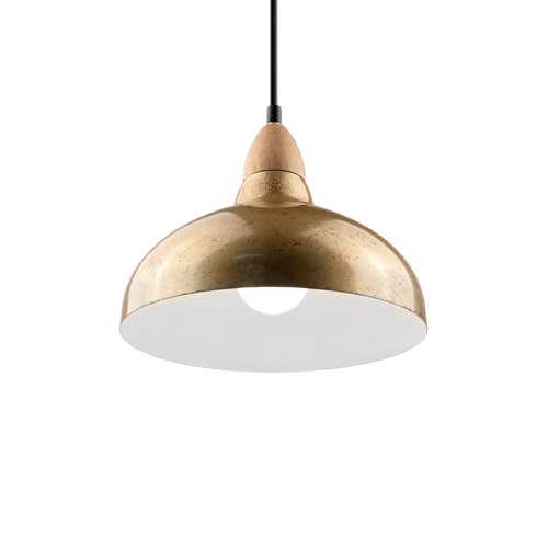 BIRK Messing Ø19cm Pendelleuchte - E27 Fassung, 2m Kabel, Metall / Holz