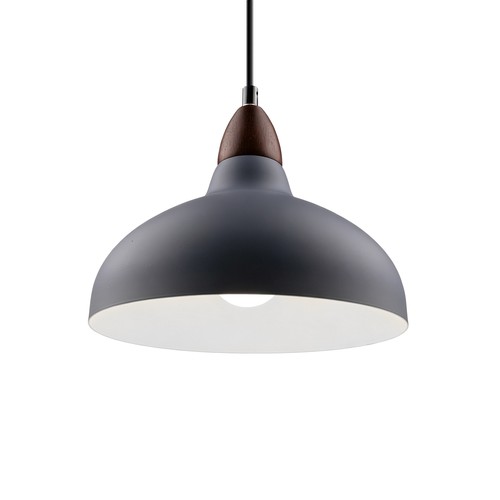 BIRK Grau Ø19cm Pendelleuchte - E27 Fassung, 2m Kabel, Metall / Holz