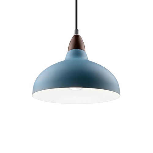 BIRK Petroleumsblau Ø19cm Pendelleuchte - E27 Fassung, 2m Kabel, Metall / Holz