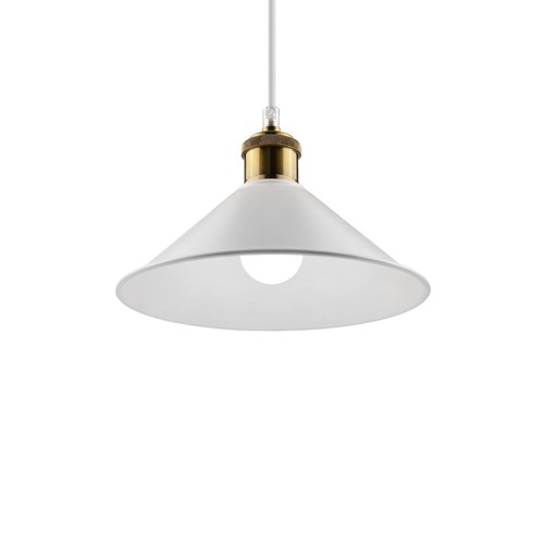 MOKKA Weiß Ø22cm Pendelleuchte - E27 Fassung, 2m Kabel, Weiß/Messing