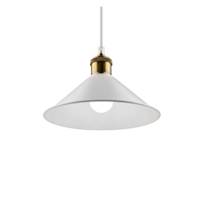 Weiße Ø22cm Pendelleuchte - E27 Fassung, 2m Kabel, Weiß/Messing