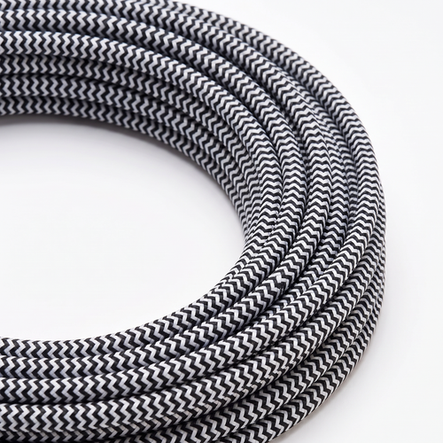 5m Textilkabel 2x0,75 mm² - 230V, schwarz/weiß gestreift