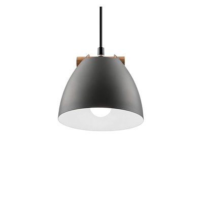 HOLM Grau Ø16cm Pendelleuchte - E27 Fassung, 2m Kabel, Metall / Holz