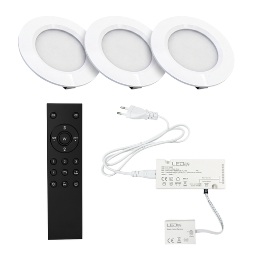 3 Stk. Reco68 Möbelspot dimmbar, mattweiß - RF/WiFi/Zigbee Netzteil wählbar (Fernbedienung inkl.)