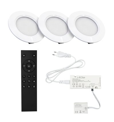 3 Stk. Reco68 Möbelspot dimmbar, mattweiß - RF/WiFi/Zigbee Netzteil wählbar (Fernbedienung inkl.)