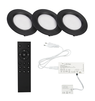 3x Reco68 Möbelspot dimmbar, Schwarz - Wählen Sie RF/WiFi/Zigbee Netzteil (Fernbedienung inkl.)
