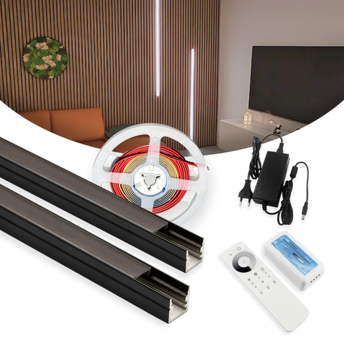 120cm LED Akustikpaneel-Set, schwarz - 2 Stk. CCT LED-Streifen mit 60W Netzteil - WiFi oder RF