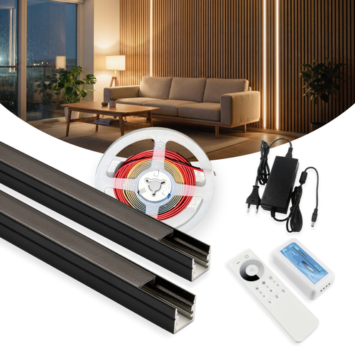 240cm LED Akustikpaneel-Set, schwarz - 2 Stk. CCT LED-Streifen (240cm) mit 78W Netzteil - WiFi oder RF