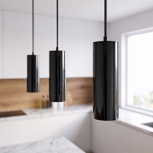 MALM E14 schwarze Zylinder-Pendelleuchte - 2m Kabel, mit Rosette, ohne Leuchtmittel