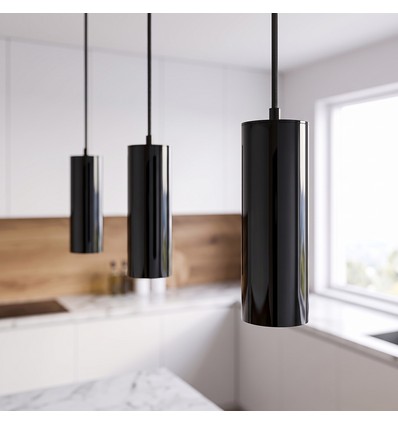 MALM E14 schwarze Zylinder-Pendelleuchte - 2m Kabel, mit Rosette, ohne Leuchtmittel