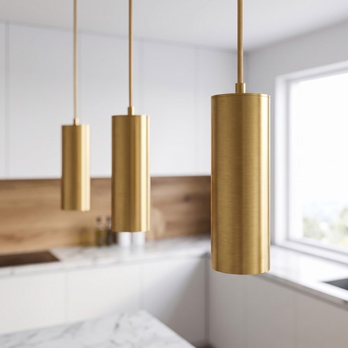 MALM E14 Gold Zylinder-Pendelleuchte - 2m Kabel, mit Rosette, ohne Leuchtmittel