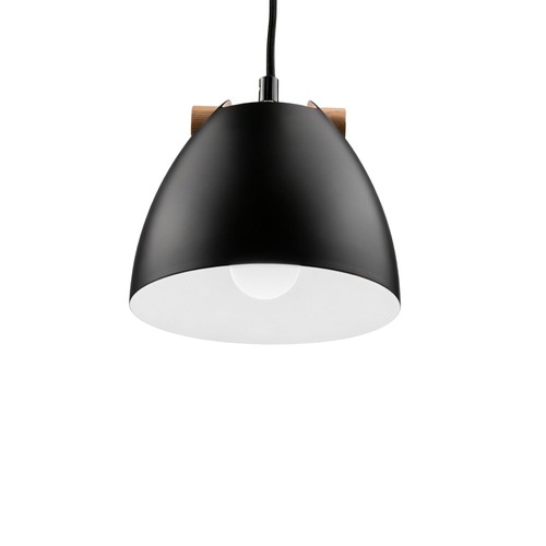 HOLM Schwarz Ø16cm Pendelleuchte - E27 Fassung, 2m Kabel, Metall / Holz