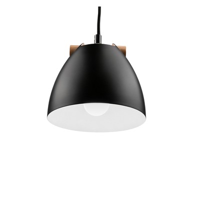 HOLM Schwarz Ø16cm Pendelleuchte - E27 Fassung, 2m Kabel, Metall / Holz