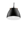 HOLM Schwarz Ø16cm Pendelleuchte - E27 Fassung, 2m Kabel, Metall / Holz