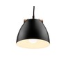 HOLM Schwarz Ø16cm Pendelleuchte - E27 Fassung, 2m Kabel, Metall / Holz