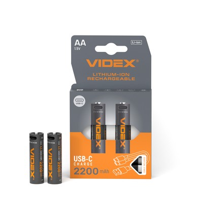 2 Stk. wiederaufladbare AA Li-Ion Akkus, 1,5V - 2200mAh, USB-C Anschluss, thermischer Schutz