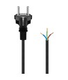 2 Meter Stromkabel - 250V, IP20 Innenbereich, Schwarz, Schuko-Stecker und Aderendhülsen zum Verbinden, 16A