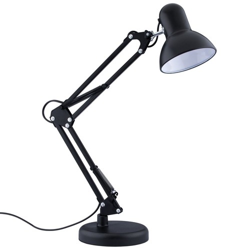 Klassische schwarze Architektenlampe - Inkl. Fuß und Tischklemme, E27 Fassung, ohne Leuchtmittel