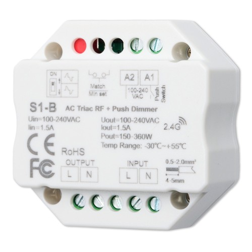 LEDlife rWave Einbaudimmer - RF, Push-Dim, 200W LED-Dimmer, zum Einbau