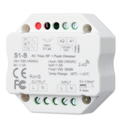 LEDlife rWave Einbaudimmer - RF, Push-Dim, 200W LED-Dimmer, zum Einbau