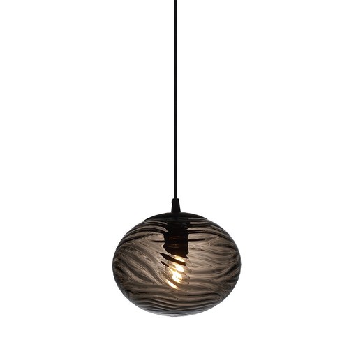 Halo Design - Handgefertigte Pendelleuchte aus rauchfarbenem Glas Ø22cm mit Stoffkabel