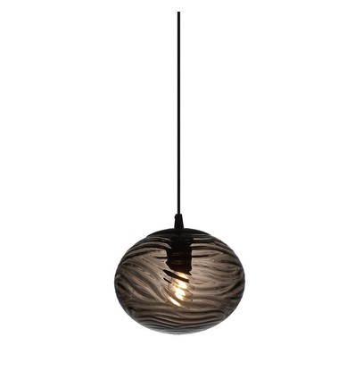Halo Design - Handgefertigte Pendelleuchte aus rauchfarbenem Glas Ø22cm mit Stoffkabel
