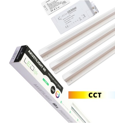 Troldtekt LED Zigbee Schienenset 3x60 cm - CCT, Flach eingelassen, Akustilight inkl. Kabel und Treiber