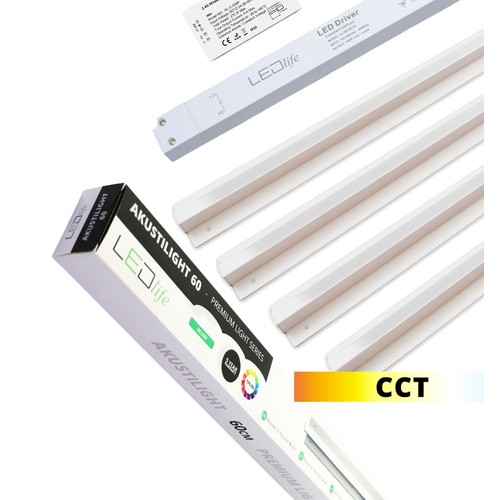 Troldtekt LED Zigbee Schienenset 4x120 cm - CCT, versenkt, Akustilight