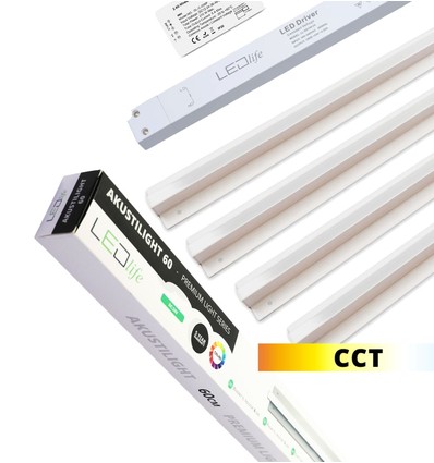 Troldtekt LED Zigbee Schienenset 4x120 cm - CCT, versenkt, Akustilight