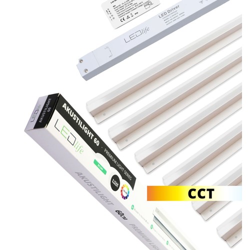 Troldtekt LED Zigbee Schienenset 6x60 cm - CCT, Flach eingelassen, Akustilight inkl. Kabel und Treiber