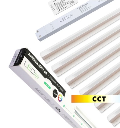Troldtekt LED Zigbee Schienenset 6x60 cm - CCT, Flach eingelassen, Akustilight inkl. Kabel und Treiber