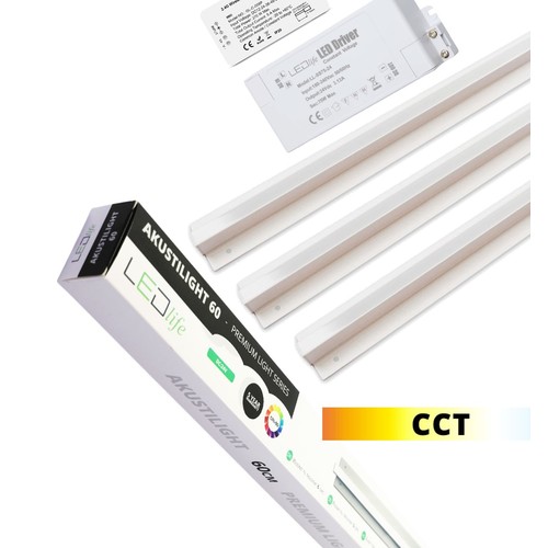 Troldtekt LED-Schienenset 3x60 cm - CCT, flächenbündig, Akustilight inkl. Fernbedienung, Kabel und Treiber