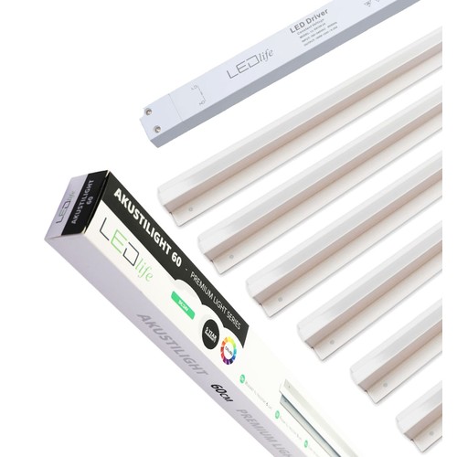 Troldtekt LED Schienenset 6x60 cm - Bündig, Triac dimmbar, Akustilight inkl. Kabel und Treiber