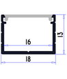 Aluprofil 18x13 für IP65 & IP68 LED-Streifen - Breit, 1m, inkl. matter Abdeckung & Clips, eloxiert