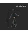 V-Tac wiederaufladbare 3-in-1 Tischlampe - Schwarz, IP20, Touch-dimmbar