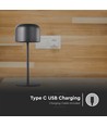 V-Tac wiederaufladbare CCT Tischlampe - Schwarz, IP54, Touch-dimmbar, Modell Mini