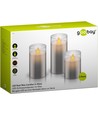 3er-Pack graue LED-Wachskerzen im Glas - Batterie, Timerfunktion