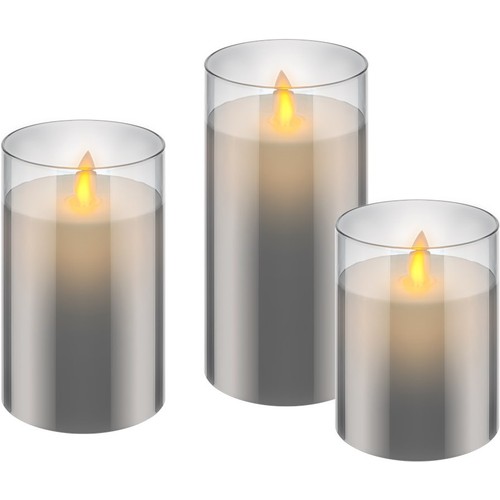 3er-Pack graue LED-Wachskerzen im Glas - Batterie, Timerfunktion