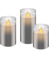 3er-Pack graue LED-Wachskerzen im Glas - Batterie, Timerfunktion