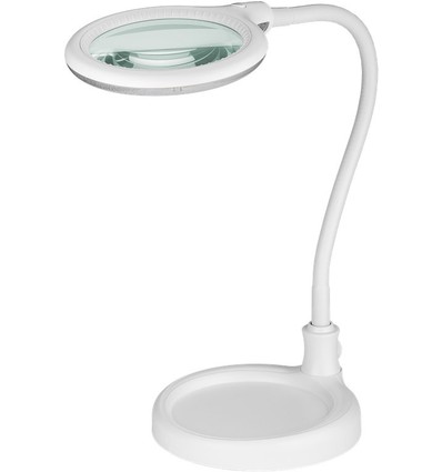 LED-Lupenlampe mit Schwanenhals 6W - Weiß, Tischlampe, Klemme und Fuß