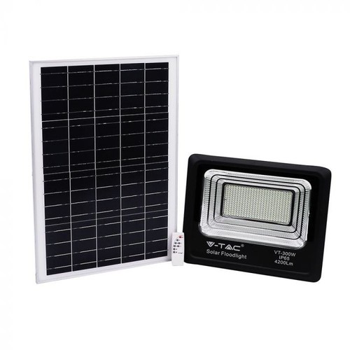 50W Solar LED-Flutlicht - IP65, Schwarz, Arbeitsleuchte, inkl. Solarpanel, Fernbedienung