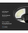 V-Tac 7,5W Solarlampe LED für den Garten - Schwarz, Ø42 cm, Solarpanel, Sensor, IP65