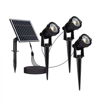V-Tac 3x1,2W Solarlampen LED - Schwarz, mit Erdspieß, IP65